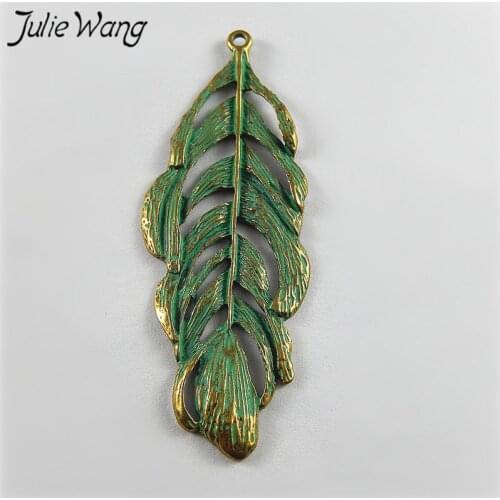 Julie Wang 10PCS Zinc Alloy Antique Bronze Hollow Feather Charms Pendant DIY Bracelet Necklace Metal Jewelry Accessories Making