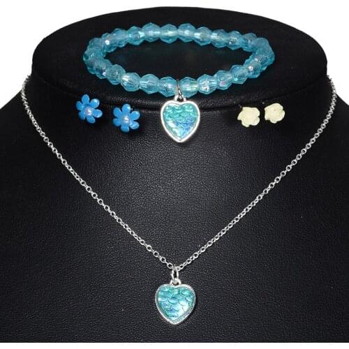 Kids Jewelry Set Resin Mermaid Necklace Stud Earrings Charm Necklace Bracelet Girls Toys Kids Pendants