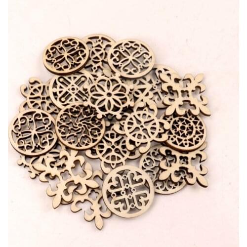 30pcs Round wood chip snowflake shape Scrapbooking Square wood chips Craft Handmade Home Decoration Accessory Painting DIY