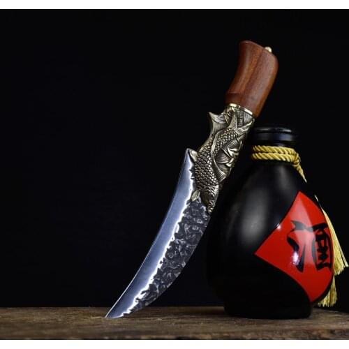 Kitchen Knife Coconut Knife Peel Knife Fruit Knife Stainless Steel Hand-Forged Small Kitchen Knife Beautifully Decorated Handle