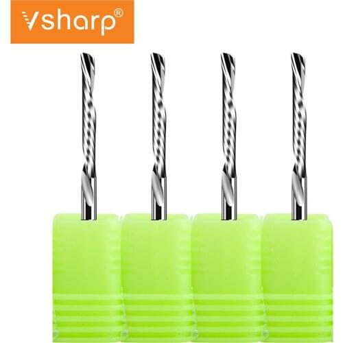 Vsharp 3.175mm Shank Left Spiral Milling Cutter Down Cut 1 Flute Router Bit CNC End Mill Engraving Bits Tungsten Steel Acrylic