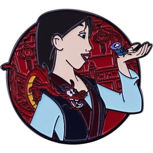 Disney Cartoon Mulan Animated Metal Badges And Lovely Wood to Be Dragon Brooch Pins Accessories Backpack Girl Costume Decoration