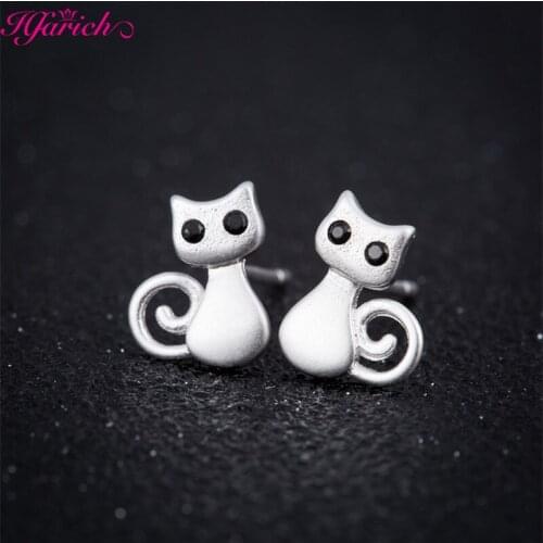 Fashion Cute Scrub Cat Literary Cute Vivid Female Silver color moon kitten whale dog Stud Earrings Jewelry For School Girls Gift