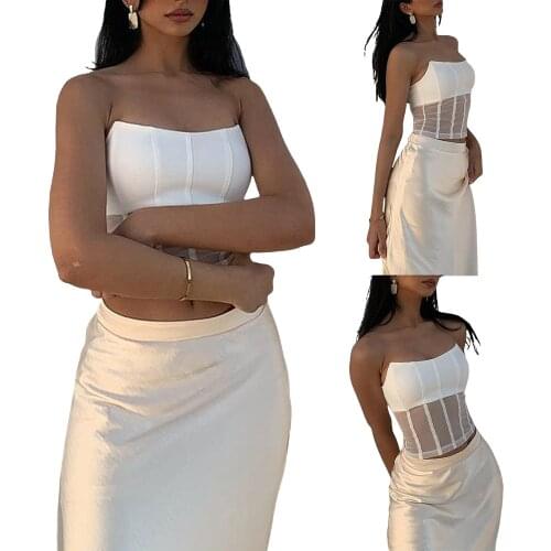 Fashion Women’s Corset Top Sexy Perspective Tube Tops Fashion Solid Color Mesh Yarn Exposed Navel Strapless Tops Streetwear Y2k