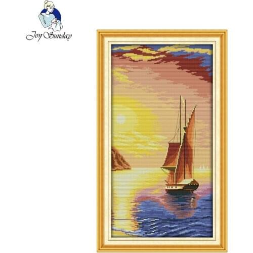 Joy Sunday 14CT 11CT Cross stitch Sets For Embroidery kits The sailboat in sunset pattern Counted Cross-Stitching crafts