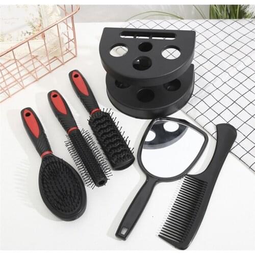 5Pcs/set Professional Salon Hairbrush Set Hand Makeup Hair Brush Kit Gift for Women Portable Hair Care Massage Comb Mirror Stand