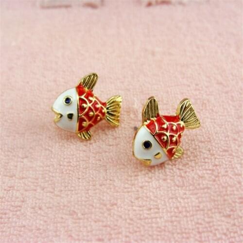 Cheap brand gold enamel cute fish shape discount stud earrings brincos cc ali express jewelry