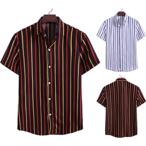 Wholesale Plus Size Men Summer Casual Gentle Button Down Vertical Striped Short Sleeve Shirt