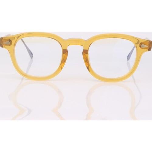 Oval clear yellow frame optical glasses men with metal tips