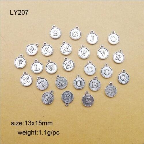 50pcs/lot 13x15mm Antique Silver Zinc Alloy Letter Charms Pendant Fit For Jewelry Making