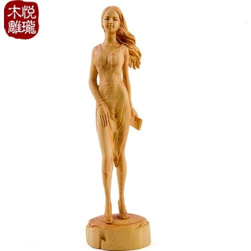 Wood carving girl like goddess, wood crafts gift Home desktop decoration office ornaments (A1080)