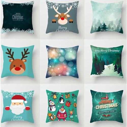 Christmas Cartoon Deer Throw Pillow Case Cushion Cover Polyester 18'' Home Sofa Chair Room Decor