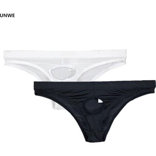 UNWE Erotic Briefs for Men Funny Penis Hole Briefs Open Front Gay Pouch Underwear Nylon Male Slips Sexy Hot Plus Size M-XXL