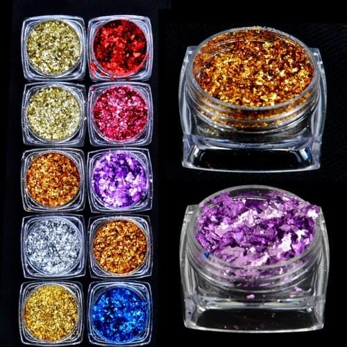 WUF 1 Box Flakes Nail Aluminum Sequins Bling Mirror Nail Glitters Powder Paillettes DIY Nail Art Decoration