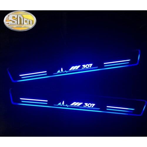 4PCS Waterproof Acrylic Moving LED Welcome Pedal Car Scuff Plate Pedal Door Sill Pathway Light For Peugeot 307