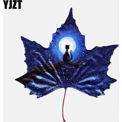 YJZT 14.8CM*16.1CM Creative Hand Drawn Leaves Cat PVC Car Sticker 11-01063