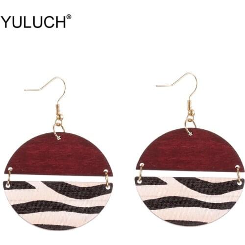 YULUCH 2019 Ethnic African Semicircle Acrylic Zebra Black Green Wood Statement Pendant Earrings For Women Indian Fashion Jewelry
