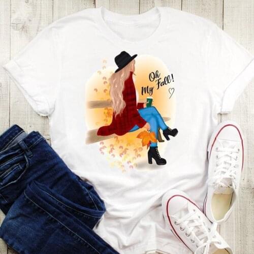 Fall Autumn Graphic Coffee Love New 2021 Print Tees Women Halloween Thanksgiving Cartoon Tops Tshirt Female Style T-Shirt