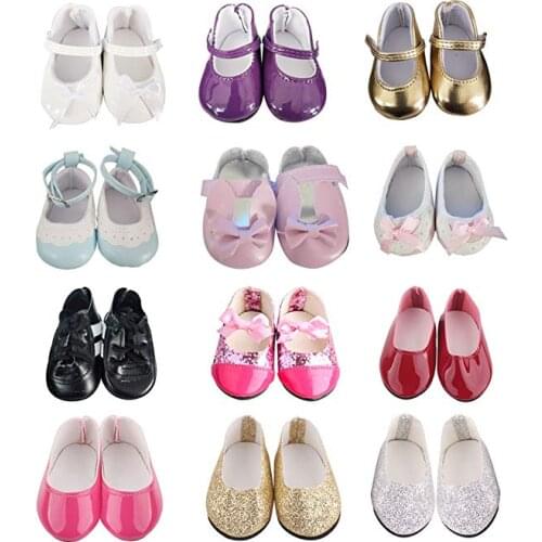 12 Styles Doll Clothes Shoes Pink leather Shoes For 18 Inch American & 43 Cm Baby Doll For Our Generation Christmas Girl`s