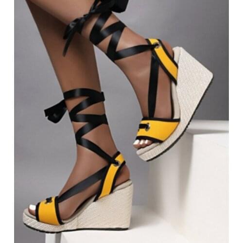 Fashion Summer Wedges Women Sandals Open Toe Cross Strap Ladies Platform Wedges Sandales High heels Shoes Big Size 35-43 WSH3889