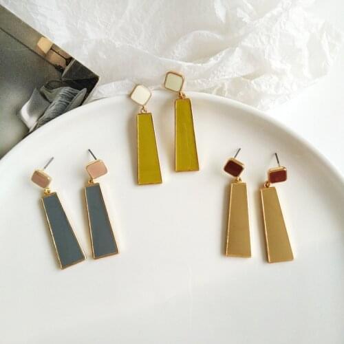Clip on Earring No Pierced Women Long Rectangle Geometric Drop glaze Contrast Slice Ears Clip Earrings Without Piercing