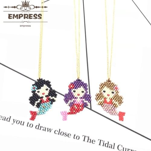 FAIRYWOO New Fashion Sweet Mermaid Necklace Tail Beautiful Girls Boho Handmade Miyuki Glass Beads Crystal Thin Chain Choker
