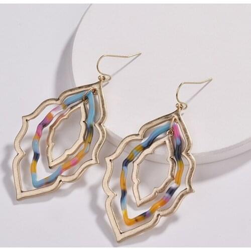 ZWPON Fashion Multilayer Alloy Geometric Frame Resin Acrylic Earrings Famous Brand Morocco Design Resin Drop Earrings for Woman