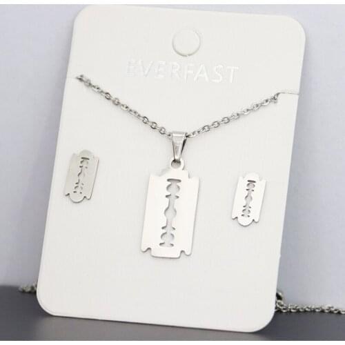1 set of new stainless steel razor blade pendant necklace earrings set punk style jewelry gift, good luck, 10 sets wholesale