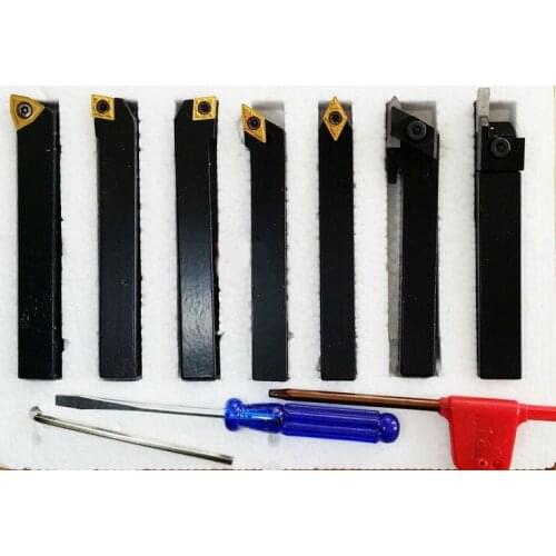 10mm 7pcs/set indexable carbide turning tool set with insert for CNC machine, Tincoated