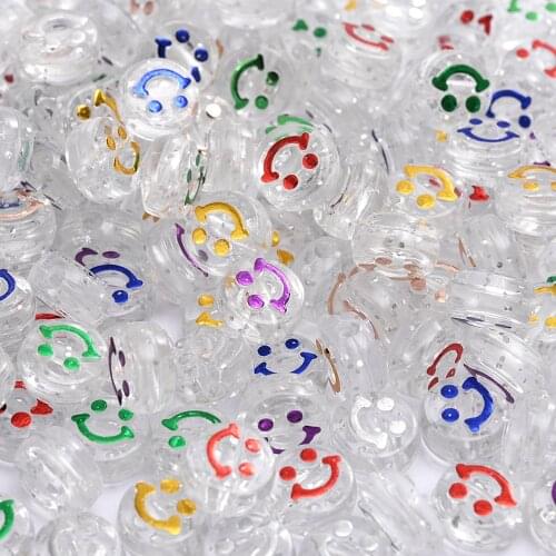 100/150/200/300pcs 10mm Smiley Face Beads Acrylic Spacer Beads for Jewelry Making DIY Crystal Letter Handmade Bracelet Necklace