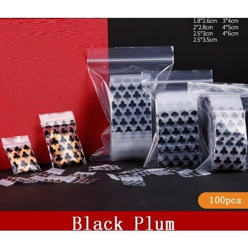 Black Plum 100pcs Small Plastic Zipper Jewelry Bag Mini Zip lock Plastic Packaging Ziplock Pill Packaging Pouches Multi-size
