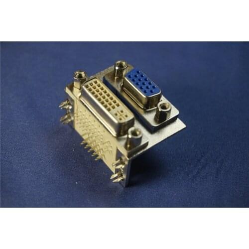 2pcs DVI VGA Dual Port 24+5 Pin DVI-I Dual Link Receptacle Connector VGA 15 Pin Female Socket 2 Ports Right Angle Through Hole