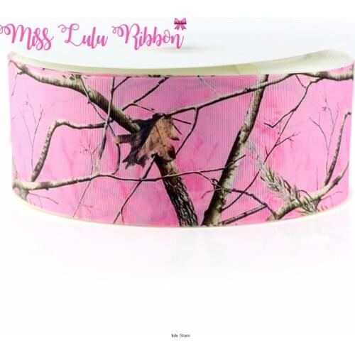3"75mm pink camo grosgrain ribbon printed 3/8" 7/8" 1-1/2" 38mm handmade hair bows party decoration for craft project 50 yards