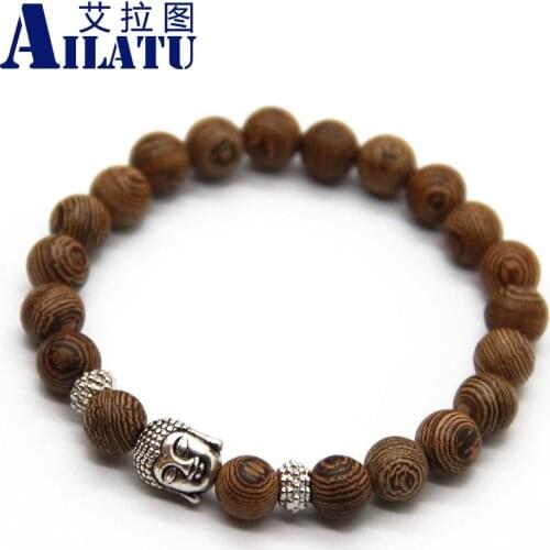 Ailatu Religious Prayer Male Beads Natural Wood High Quality Buddha Head Beads Bracelet Jewelry