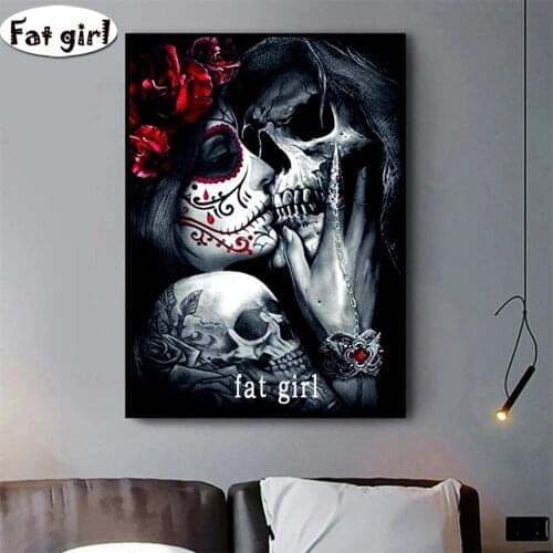 Skull Kiss Girl 5D Diamond Painting Full Square Round Diamond Embroidery Different Love Mosaic Diy Handwork Puzzle Home Decor