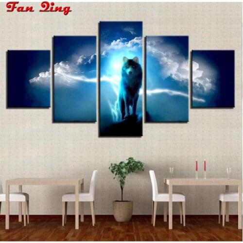 5D diy Diamond Painting 5 Pcs Wolf cross stitch kits animal picture mosaic pattern full square round diamond Embroidery art