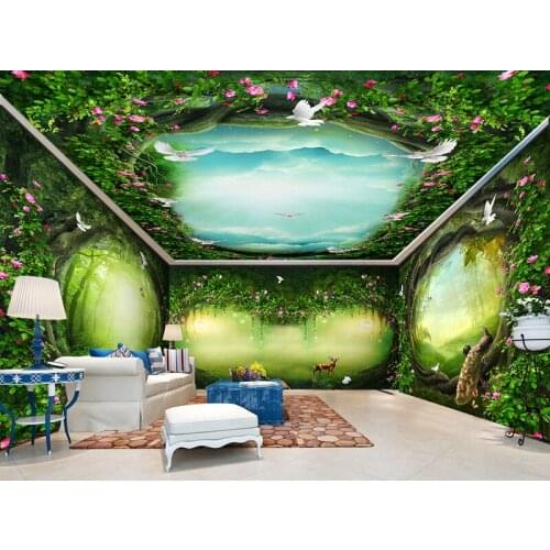 Bacaz Large 3D Wall Murals Forest Wallpaper Retro Floral for the Whole Room 3d Flower Murals Wall paper 3d Wall Ceiling Stickers