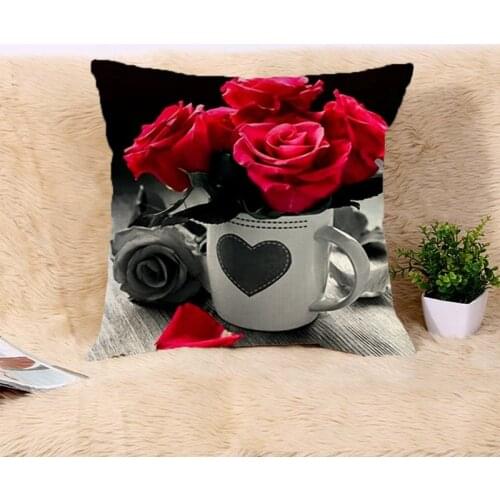 Rose Flowers 45*45cm Cushion Cover Mediterranean Nordic Style Home Decoration Throw Pillow For Sofa Bed Car Pillow Case