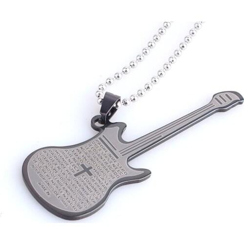 Black bible cross guitar 316L Stainless Steel pendant necklaces bead chain for men women wholesale