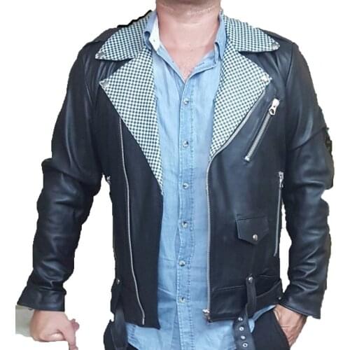 CREAZIONIINPELLE Mens Genuine Leather Jacket Made In Italy patchwork