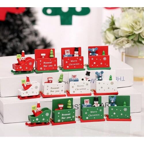 Wooden Christmas Decorations Little Train Ornament Xmas Santa Claus New Year Kids Gift Toys Decor