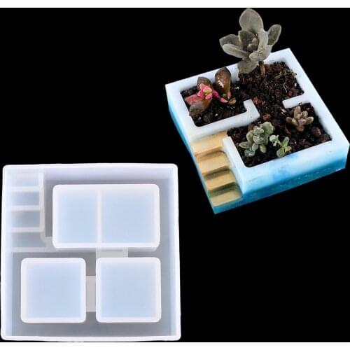 Succulent Flower Potted Silicone Square Mold for Concrete Mold For Plants Container Plaster Gypsum Mould Cement Clay Molds
