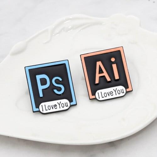 Illustrator Photoshop Pins I Love You Brooch Toolbar Lapel Pin AI PS Enamel Pins Brooches for Designers and Artists
