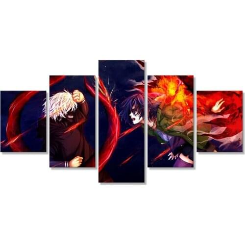 Tokyo Ghoul Ken Kaneki vs Touka Kirishima Printed Pictures Home Decorative 5 Pieces Paintings Canvas Poster Wall Art