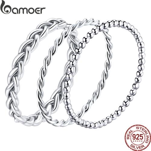 Bamoer Real 925 Sterling Silver Pink Braided Texture Ring For Fashion Women Cute Fine Jewelry wedding Accessories Gift BSR161