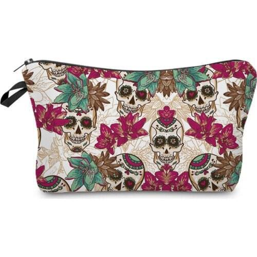 Day of the Dead Floral Skull Printed Cosmetics Bags Cool Fashion Makeup Bag High Quality Small Toiletry Bag Portable Storage Bag