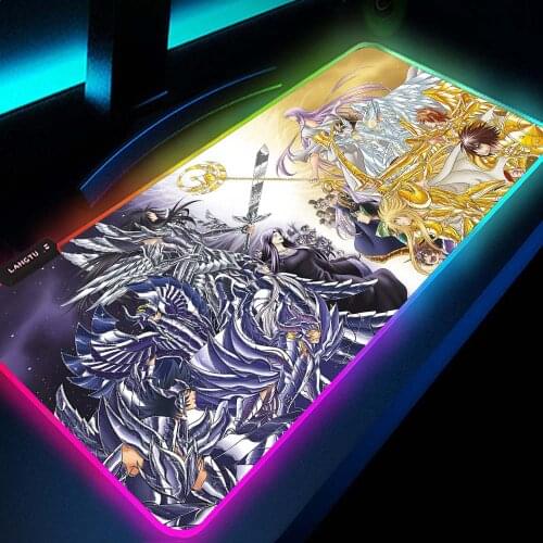 Saint Seiya Carpet Anime Mouse Pad Led Rgb Mini Pc Keyboard Pad Mausepad Gamer Desktop Play Mat Gaming Slipmat for Mouse Mats