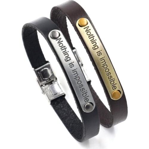 Eif Dock Vintage Casual Braided Letter “Nothing is impossible”Leather Bracelets Hand Men & Women Couple Jewelry