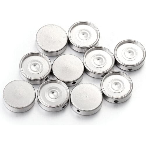 10pcs/lot Stainless Steel 6 8 10mm Straight Hole Leather Slider Beads Blank Cabochon Setting for Diy Bracelet Jewelry Making
