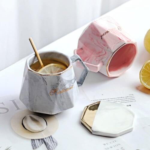 Cute Nordic Mug Ceramic Couple Simplicity Funny Creative Gift Milk Geometric Modern Mug Reusable Home Taza Cafe Coffee Cup DG50M